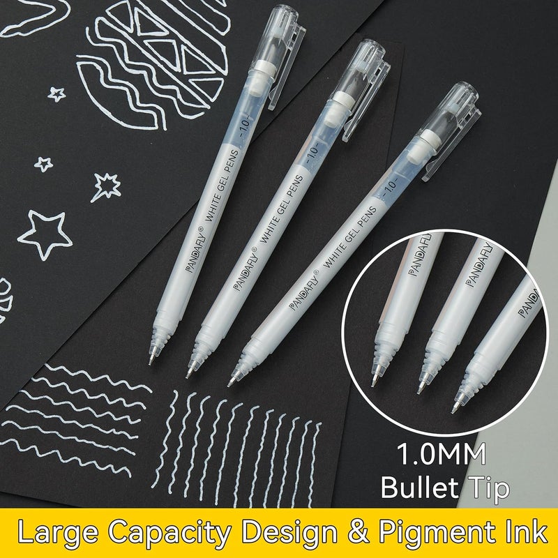 PANDAFLY White Gel Pens, 1 mm Extra Fine Point Gel Ink Pens, Opaque Archival Ink Pens for Black Paper Drawing, Sketching, Card Making, White Gel Pen for Art Highlight & Artists Drawing, 5 Pack - Image 2